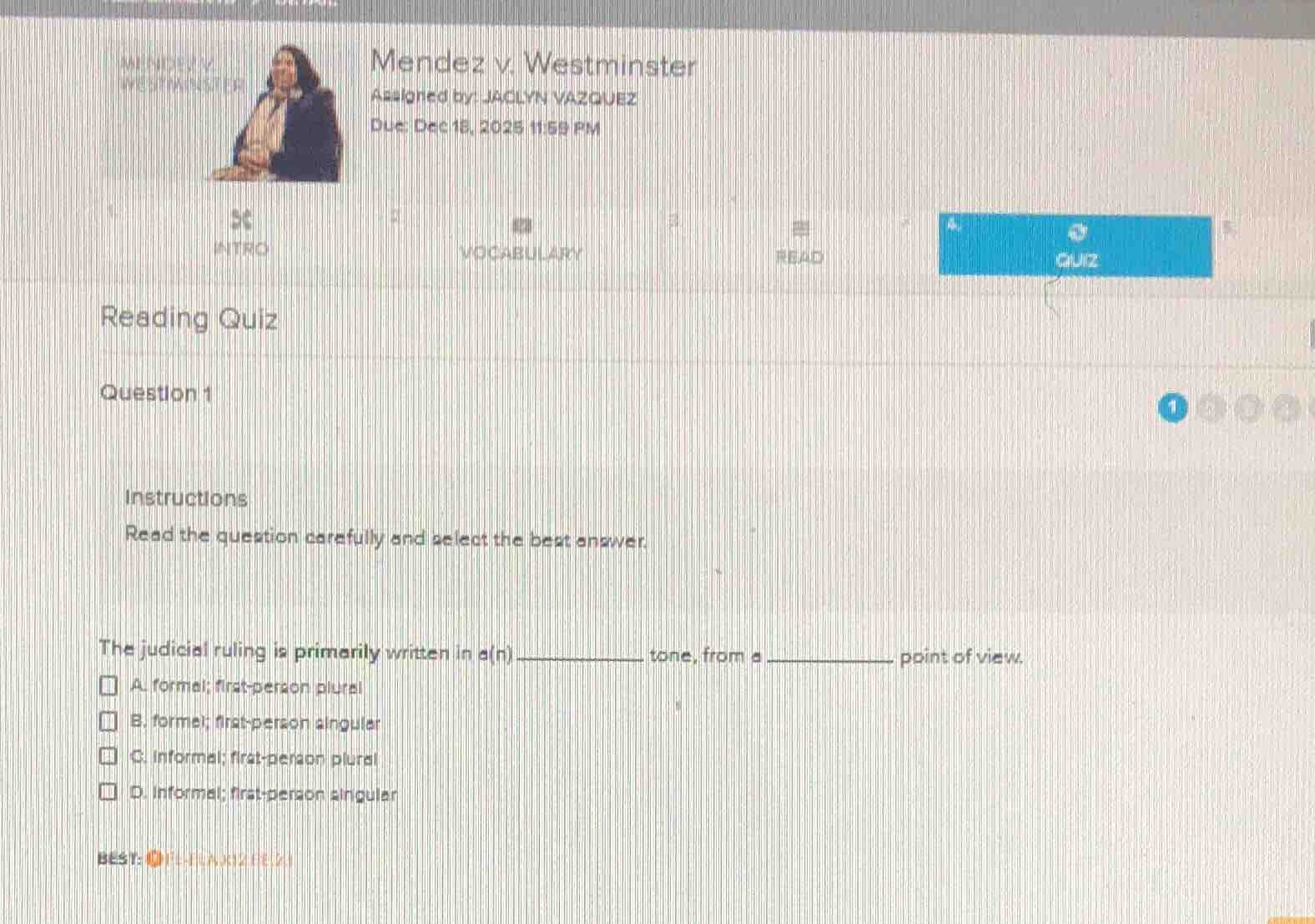 mendez v. westminster assigned by: jaclyn vazquez due: dec 18, 2025 11:…
