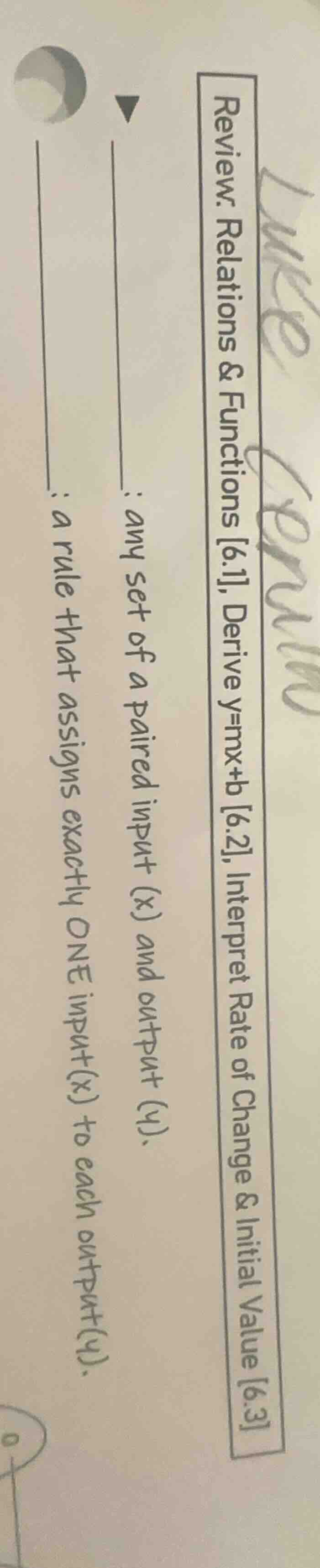 review: relations & functions 6.1, derive y=mx+b 6.2, interpret rate of…