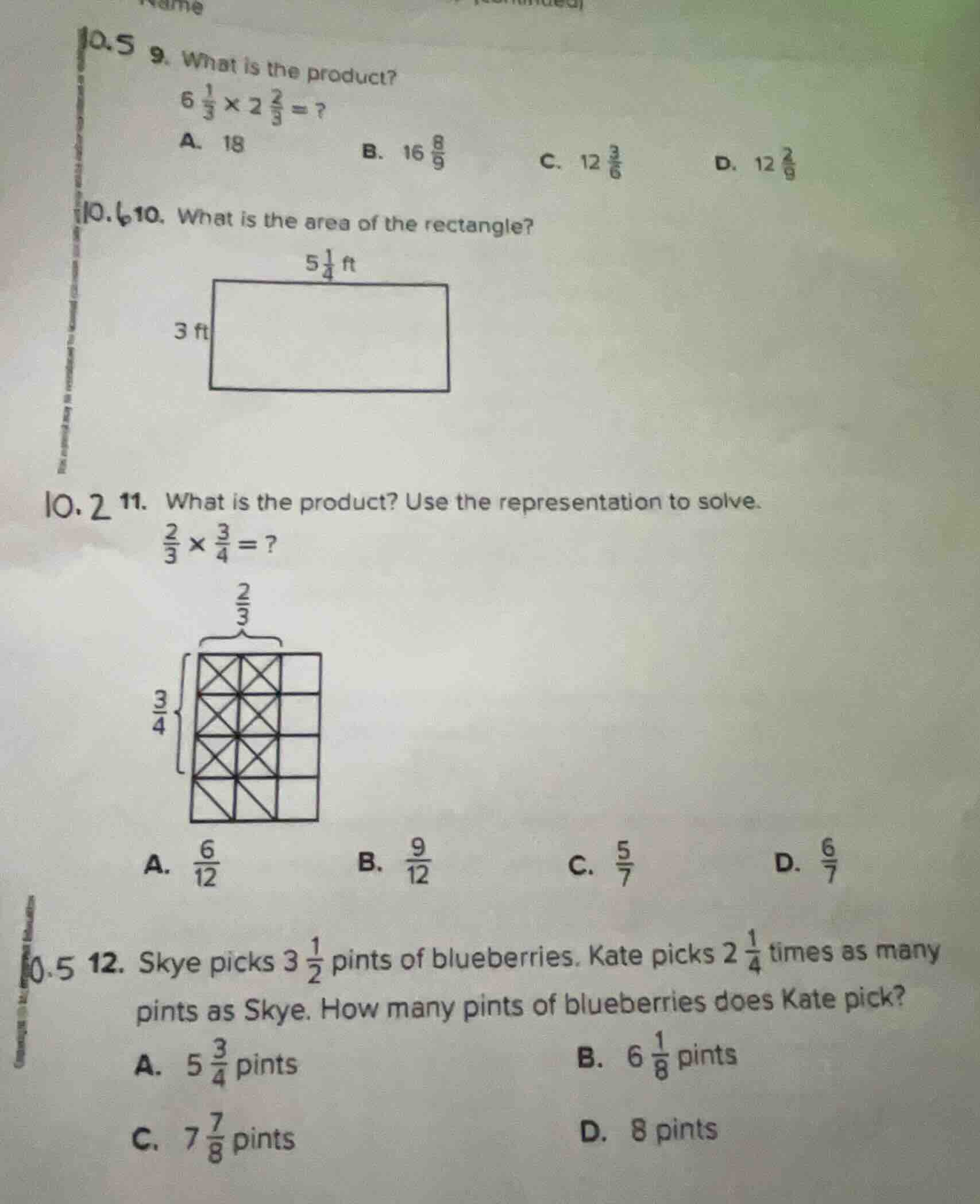 9. what is the product? $6 \\frac{1}{3} \\times 2 \\frac{2}{3} = ?$ a. …