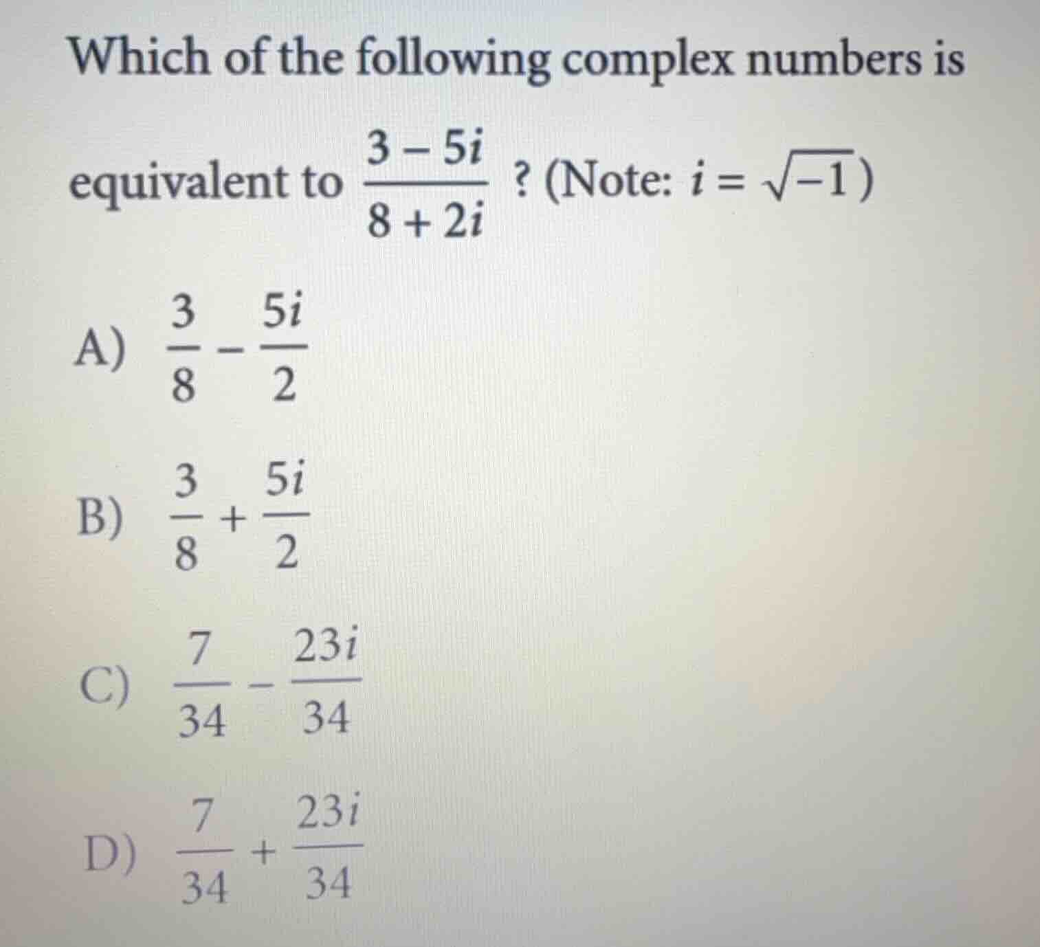 which of the following complex numbers is equivalent to \\(\\frac{3 - 5…