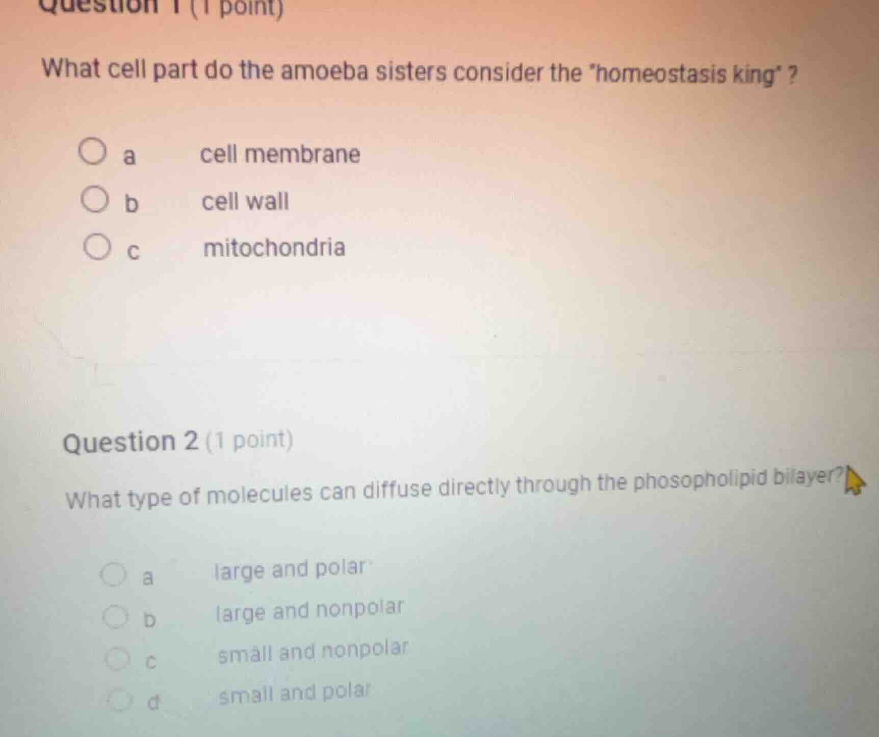 question 1 (1 point) what cell part do the amoeba sisters consider the …