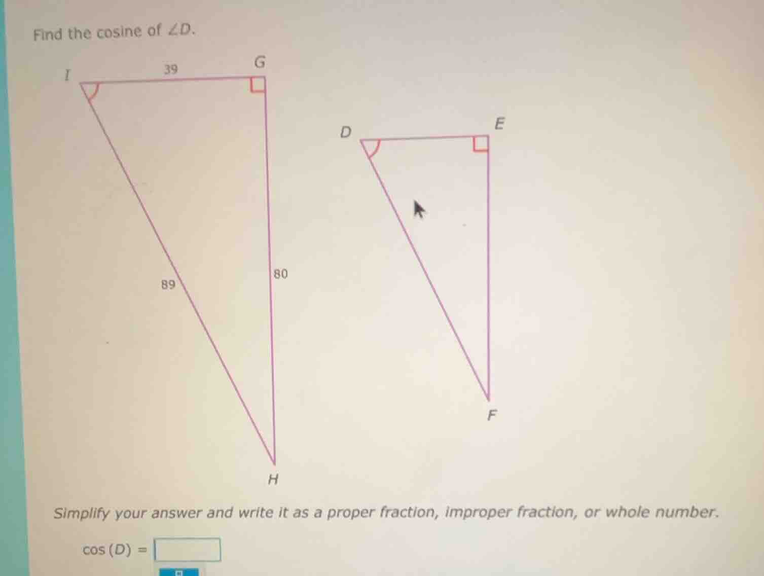 find the cosine of $\\angle d$. simplify your answer and write it as a …