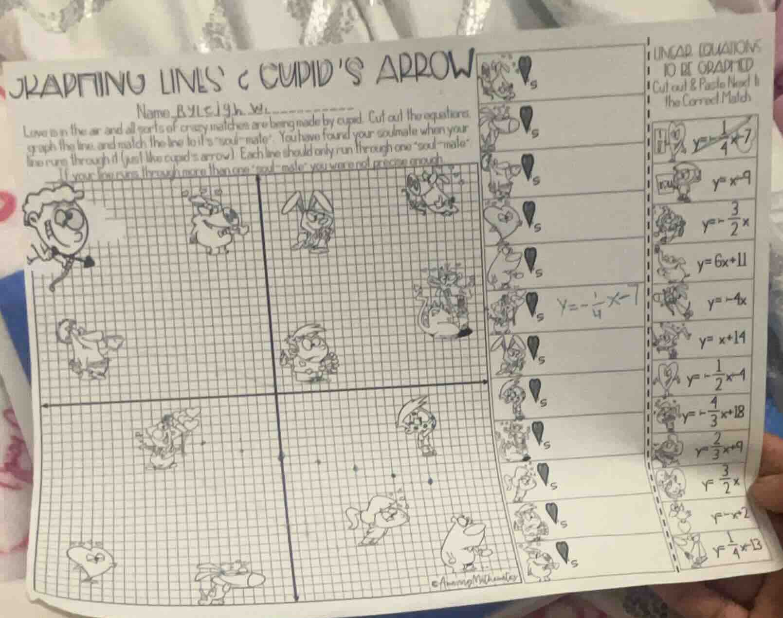 graphing lines & cupids arrow name: name love is in the air and all sor…