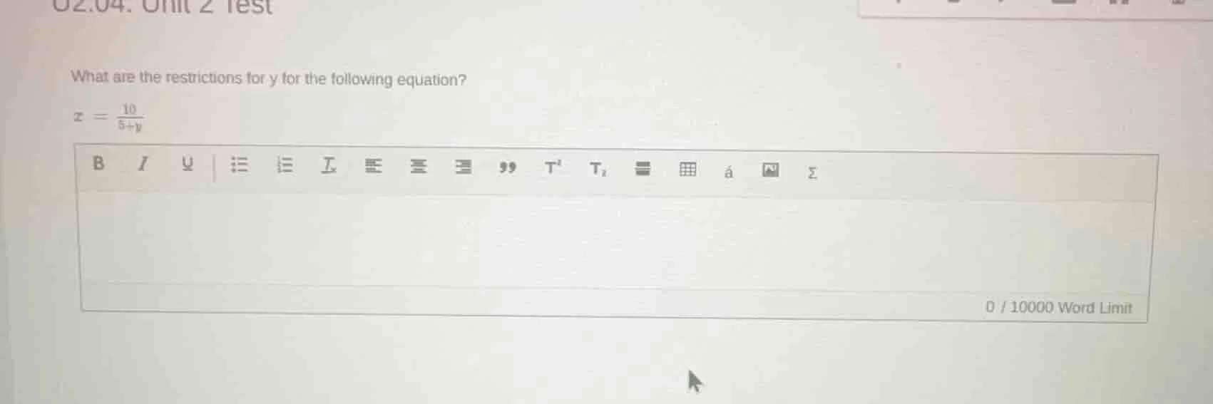 what are the restrictions for y for the following equation? z = \\frac{…
