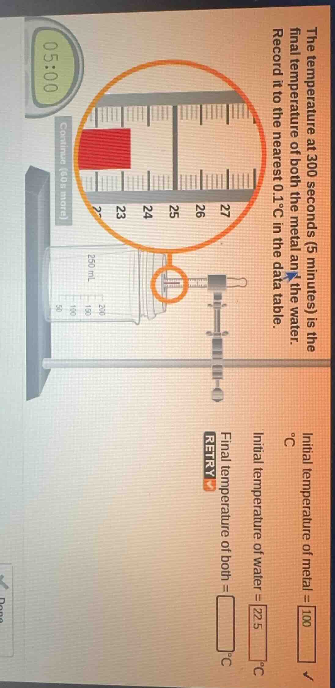 the temperature at 300 seconds (5 minutes) is the final temperature of …