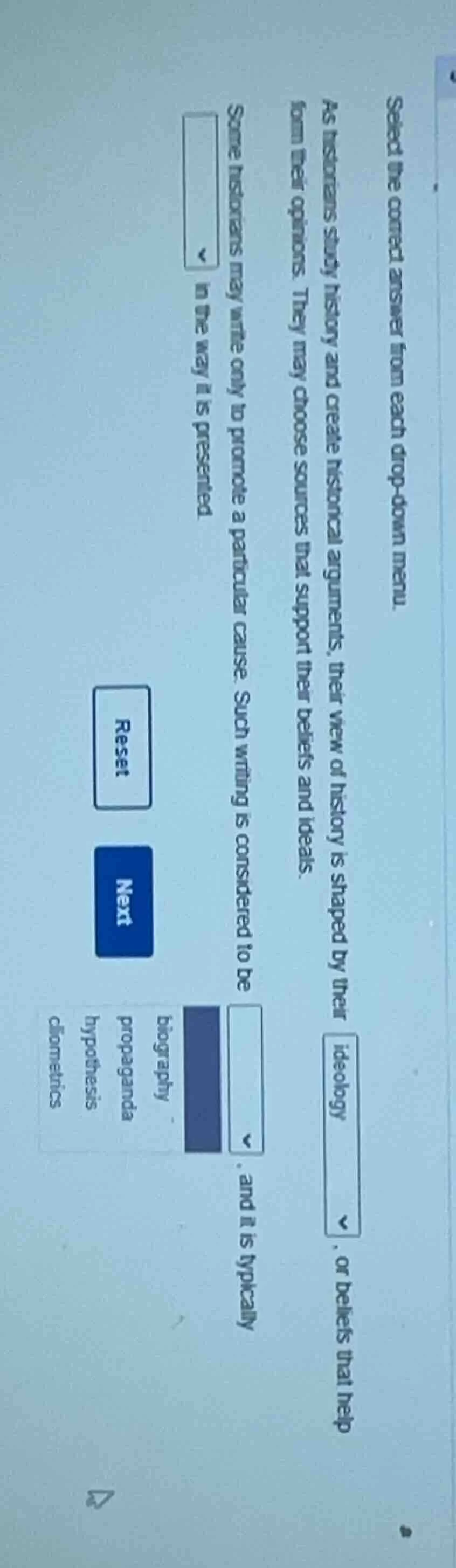 select the correct answer from each drop - down menu. as historians stu…