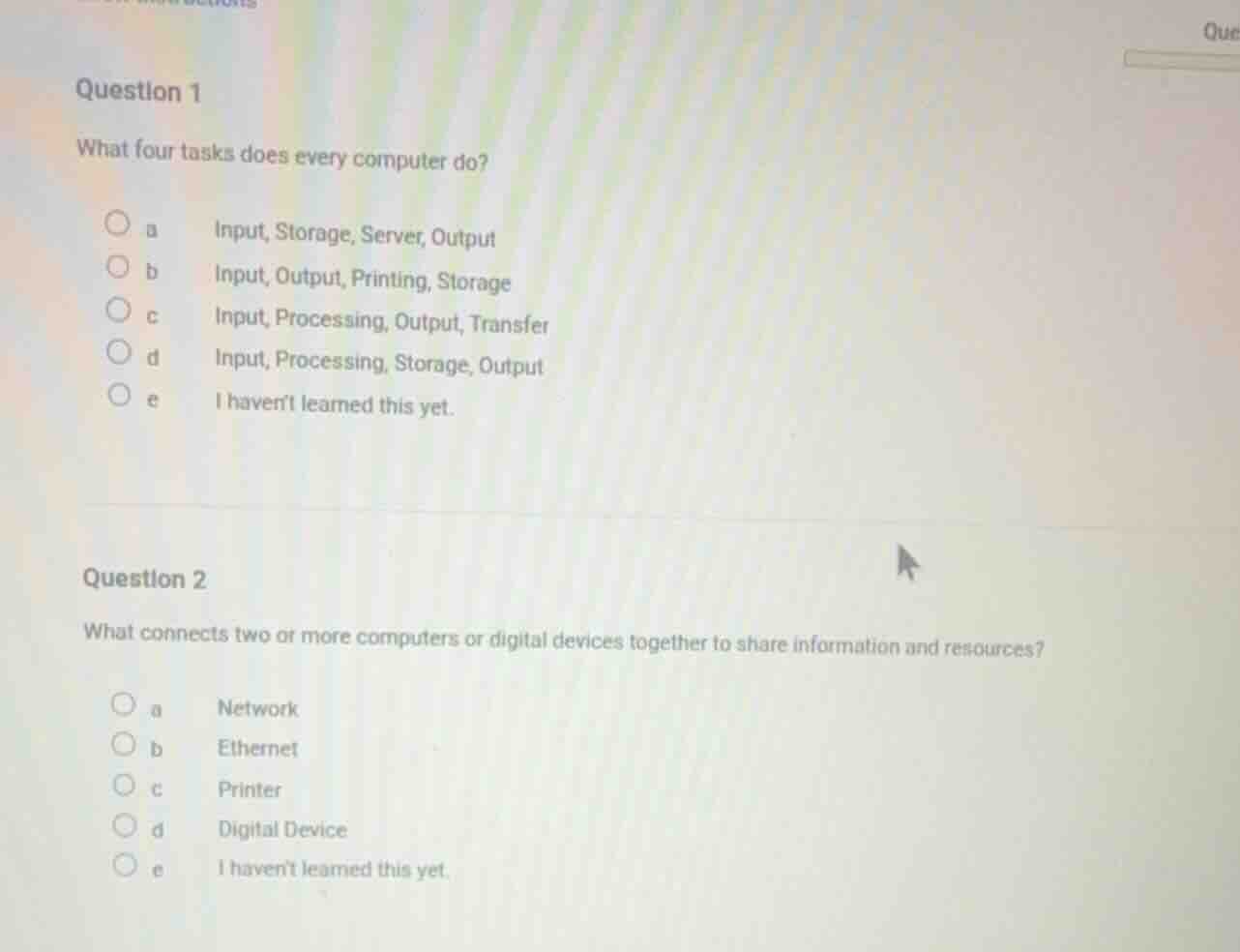 question 1 what four tasks does every computer do? a input, storage, se…