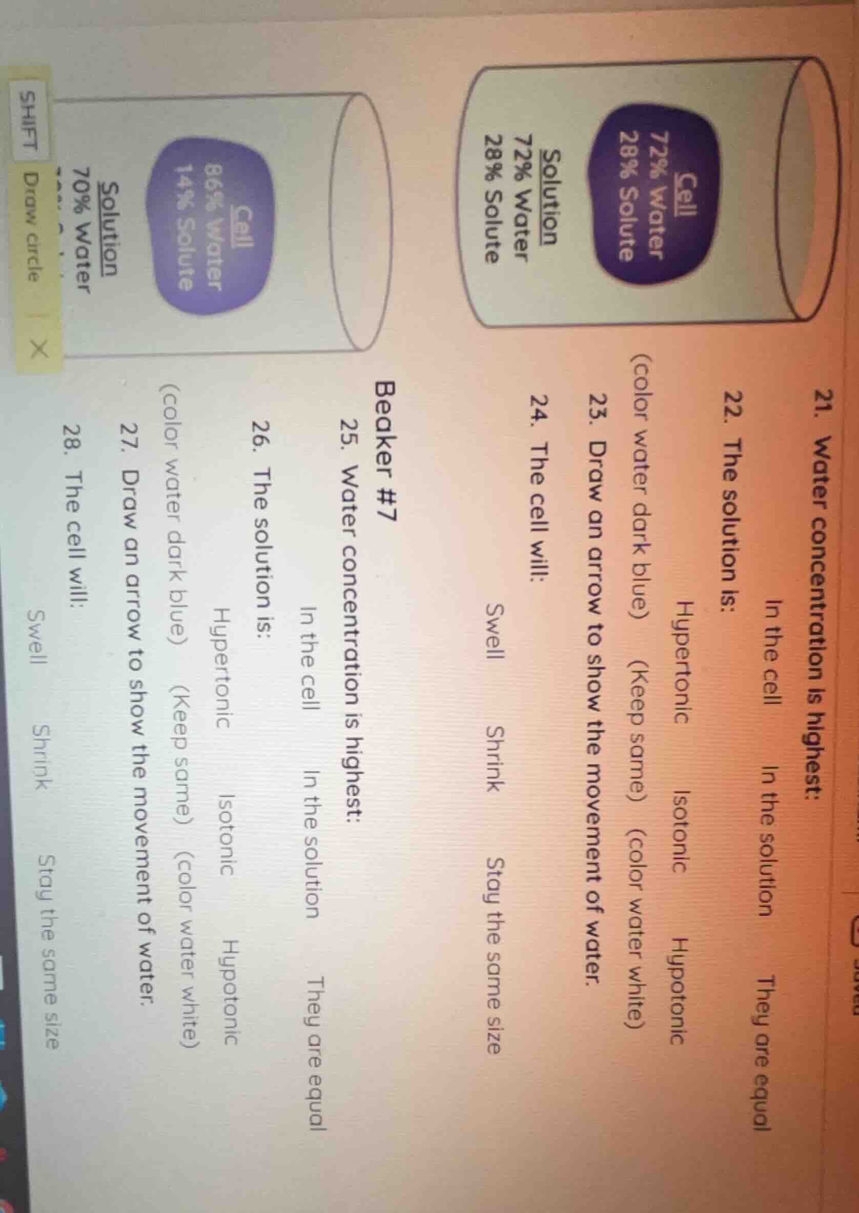 21. water concentration is highest: in the cell in the solution they ar…