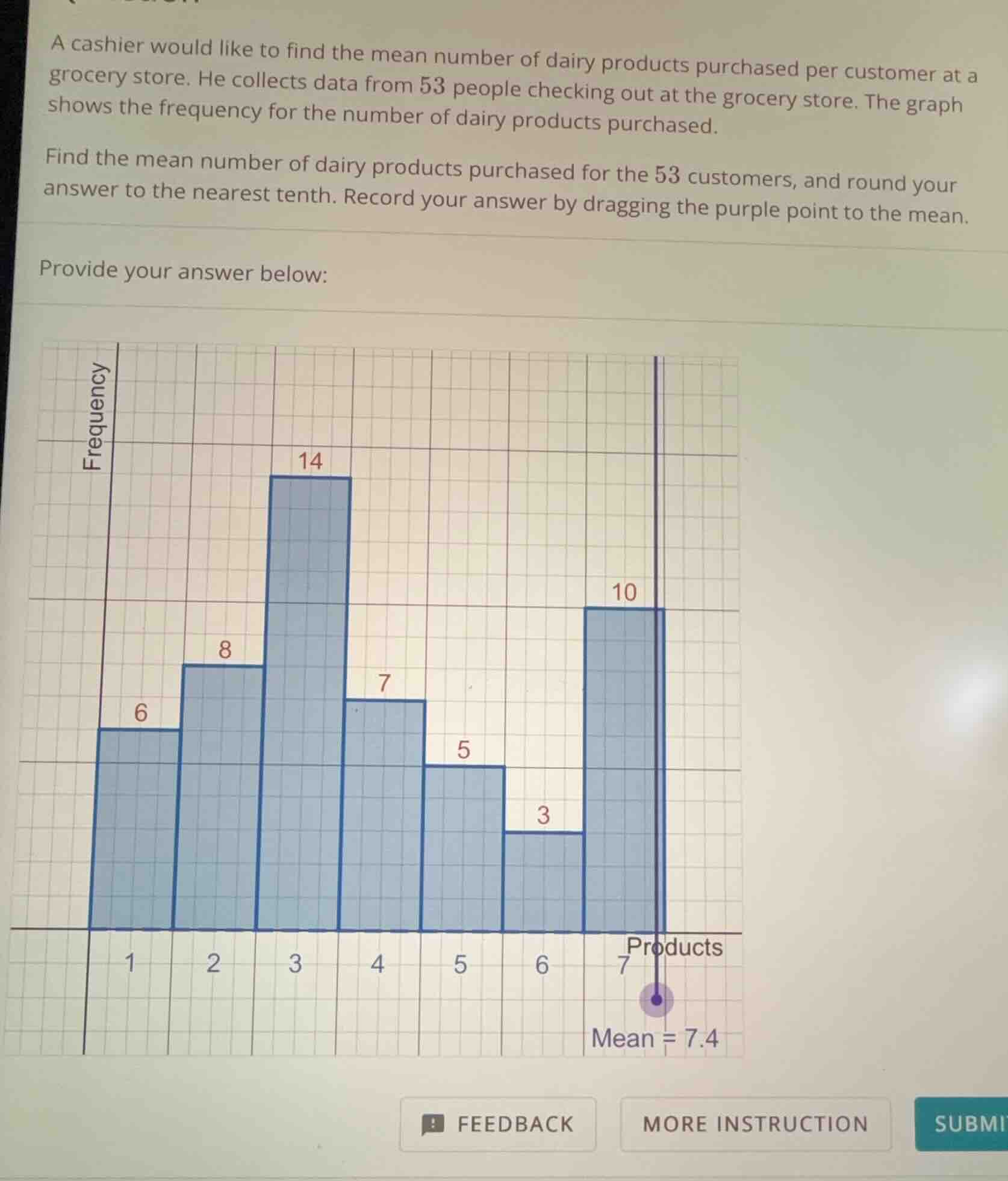 a cashier would like to find the mean number of dairy products purchase…