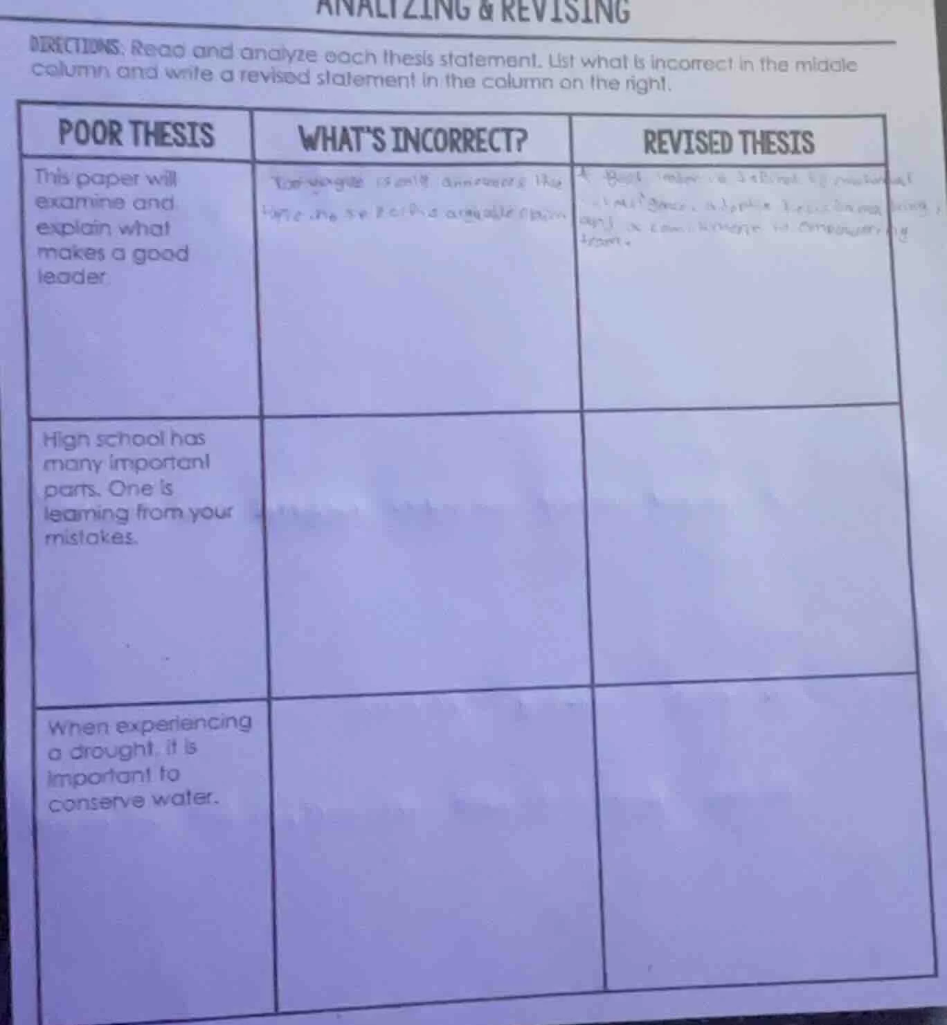 analyzing & revising directions: read and analyze each thesis statement…