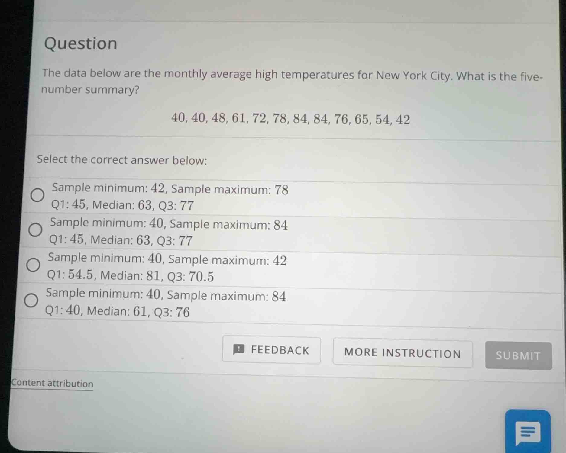 question the data below are the monthly average high temperatures for n…