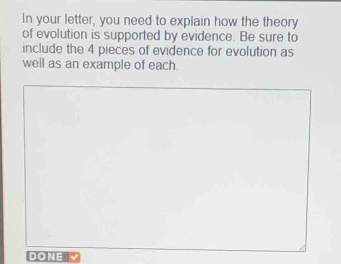 in your letter, you need to explain how the theory of evolution is supp…