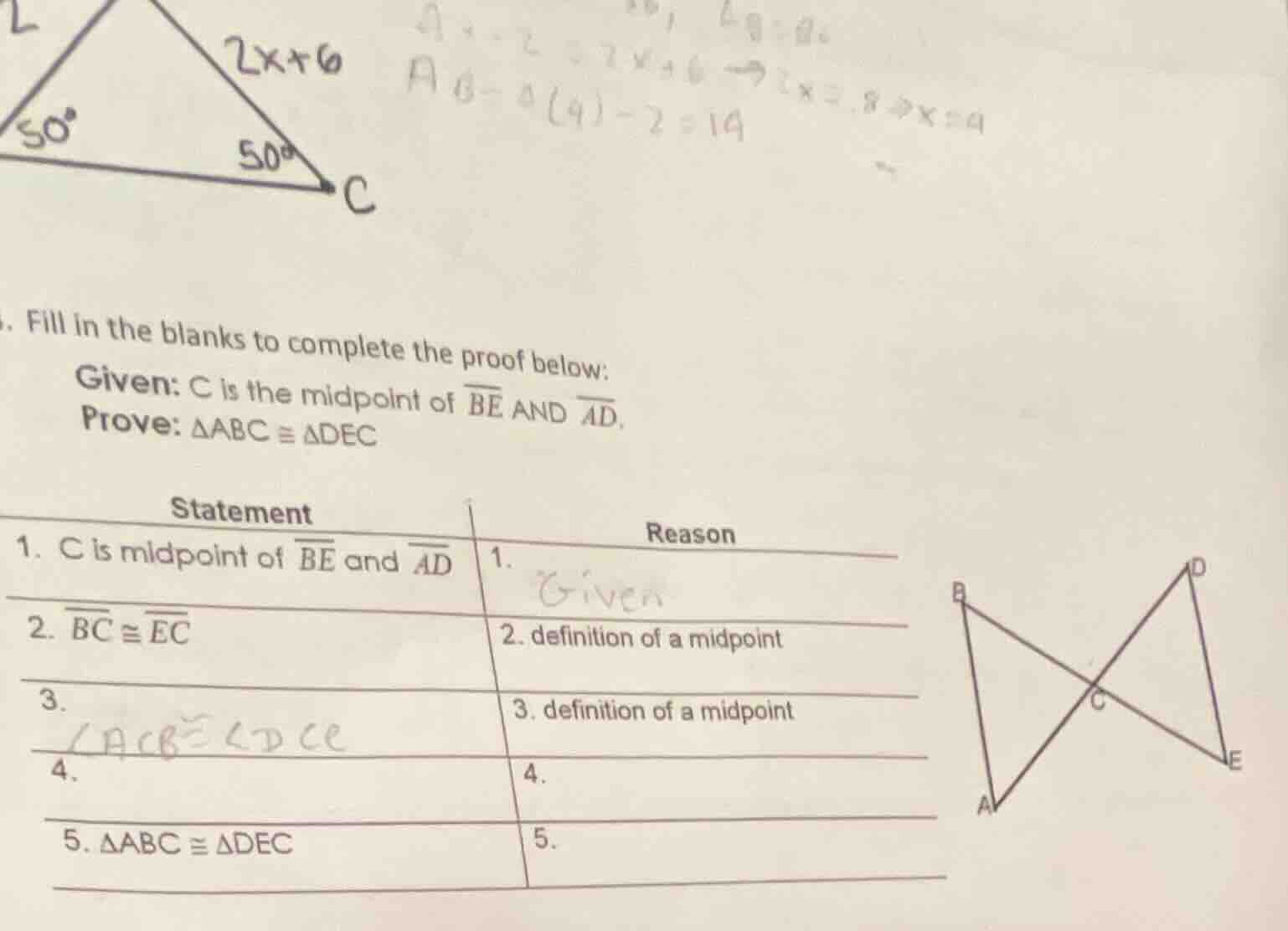 . fill in the blanks to complete the proof below: given: c is the midpo…