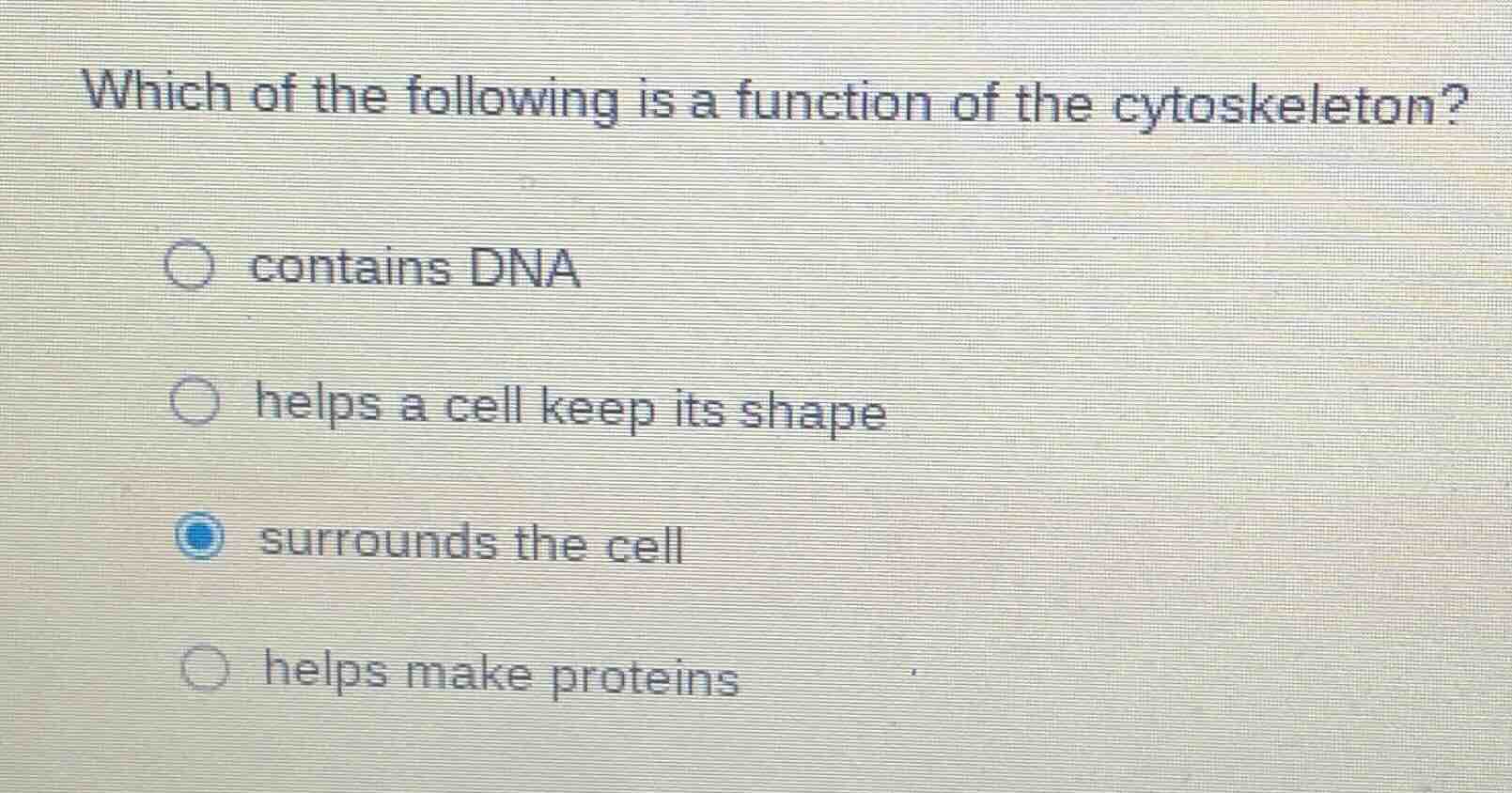 which of the following is a function of the cytoskeleton? contains dna …