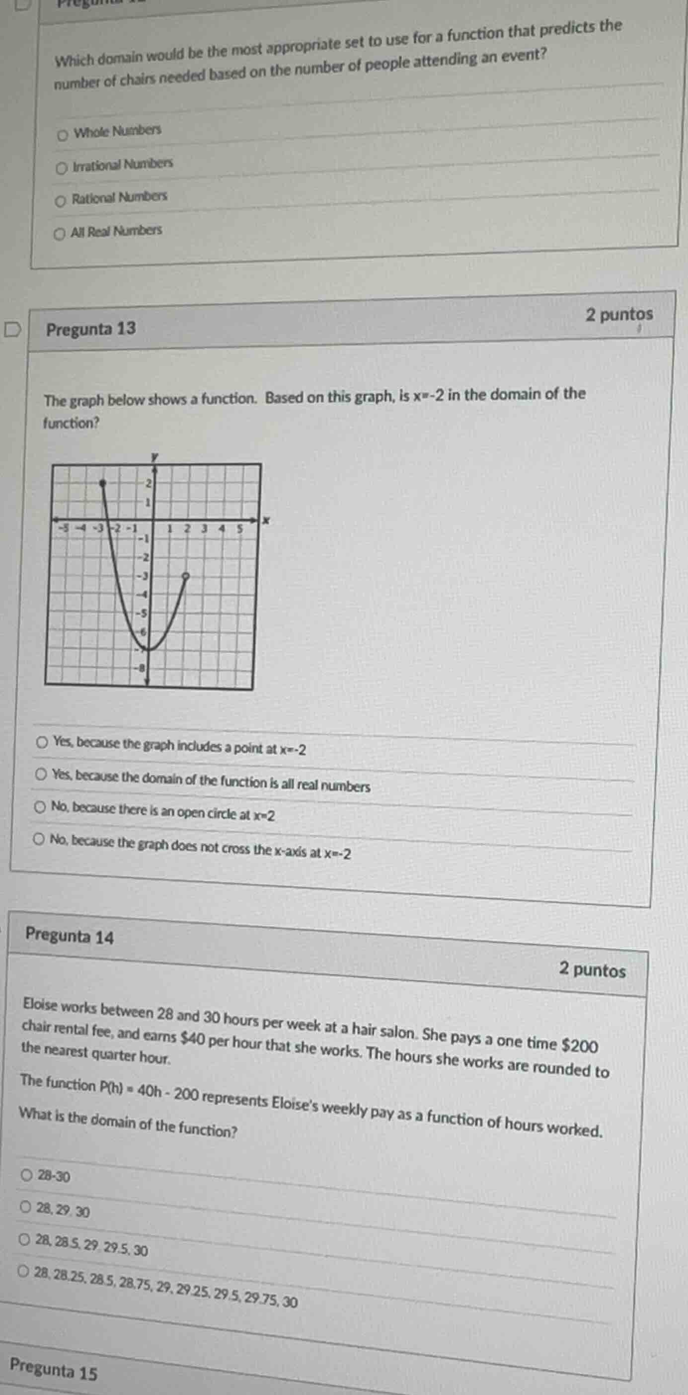 which domain would be the most appropriate set to use for a function th…