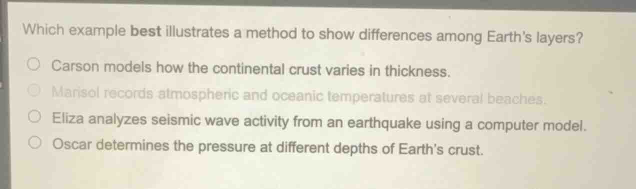 which example best illustrates a method to show differences among earth…