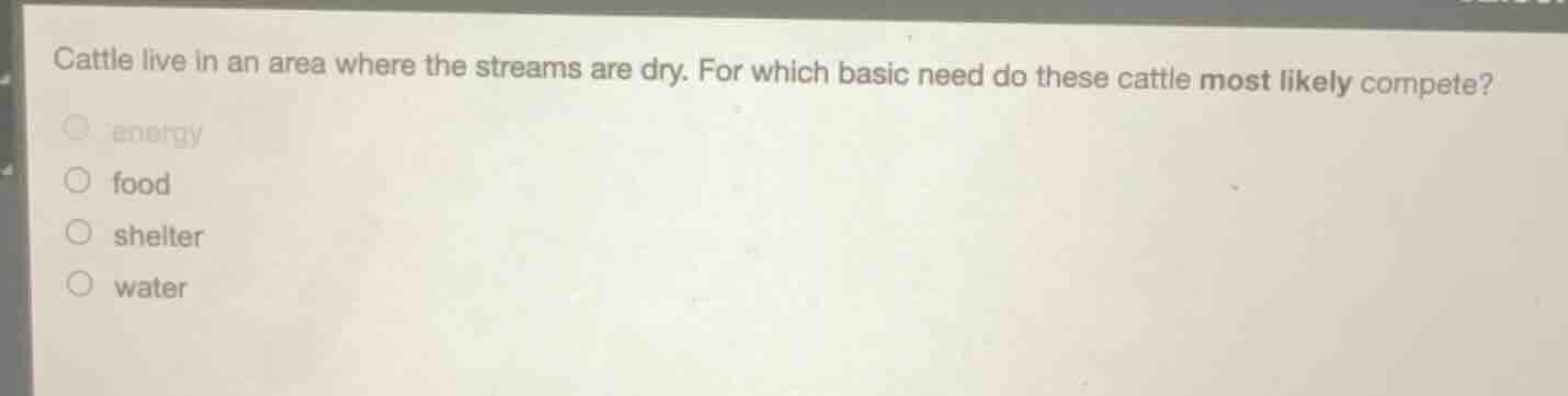 cattle live in an area where the streams are dry. for which basic need …