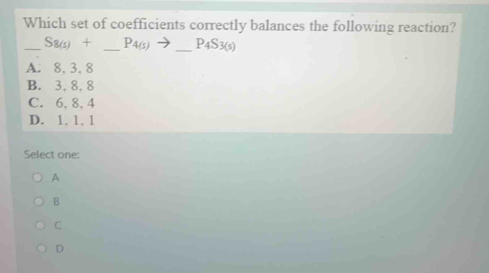 which set of coefficients correctly balances the following reaction? __…