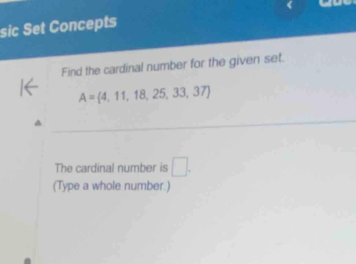 sic set concepts find the cardinal number for the given set. a = {4, 11…