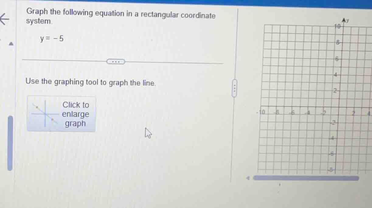 graph the following equation in a rectangular coordinate system. y = -5…