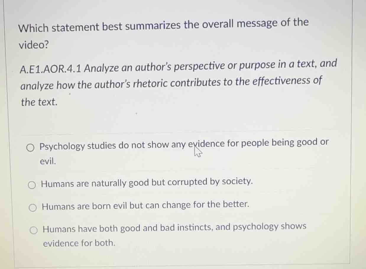 which statement best summarizes the overall message of the video? a.e1.…