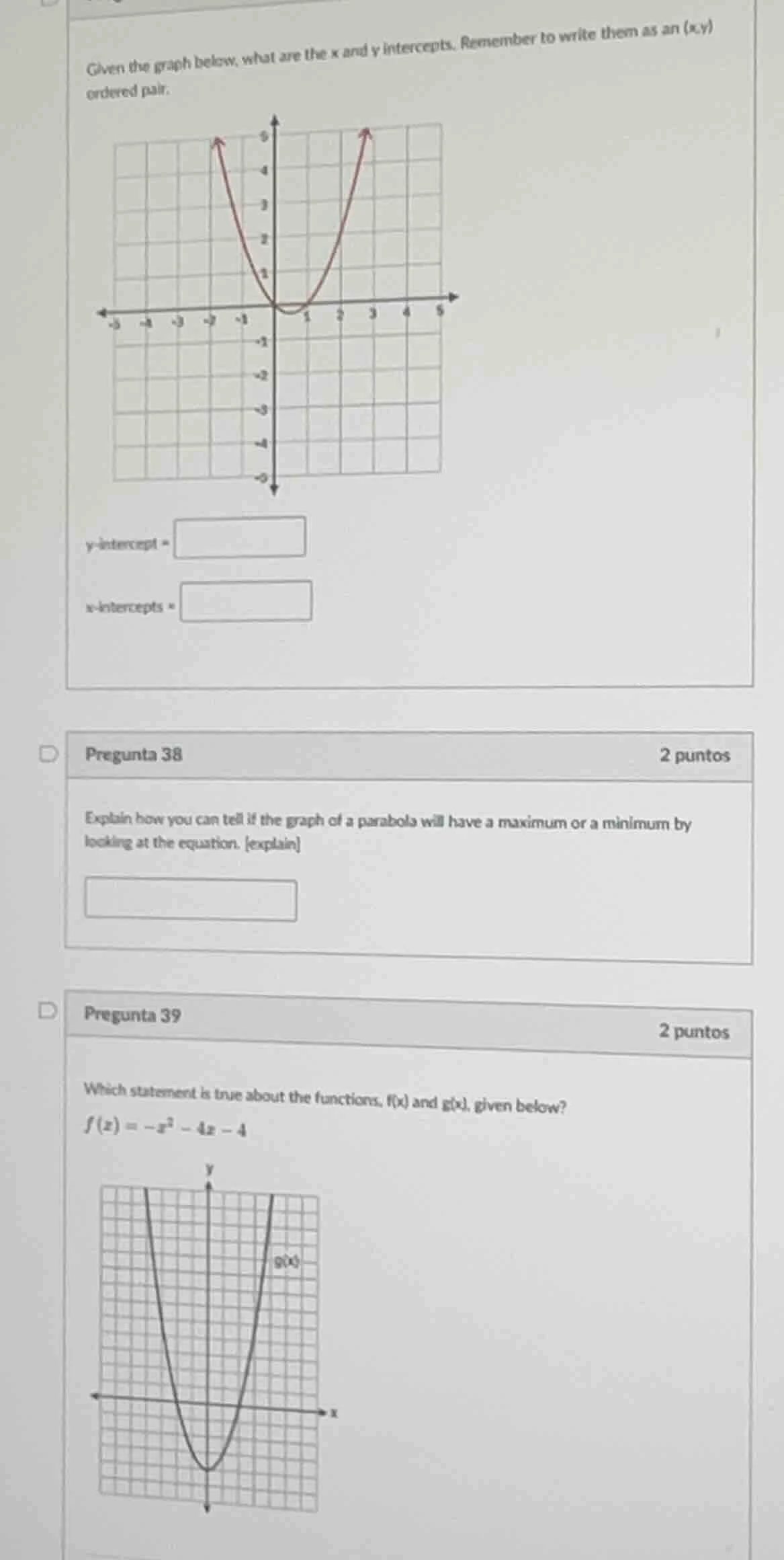 given the graph below, what are the x and y intercepts. remember to wri…
