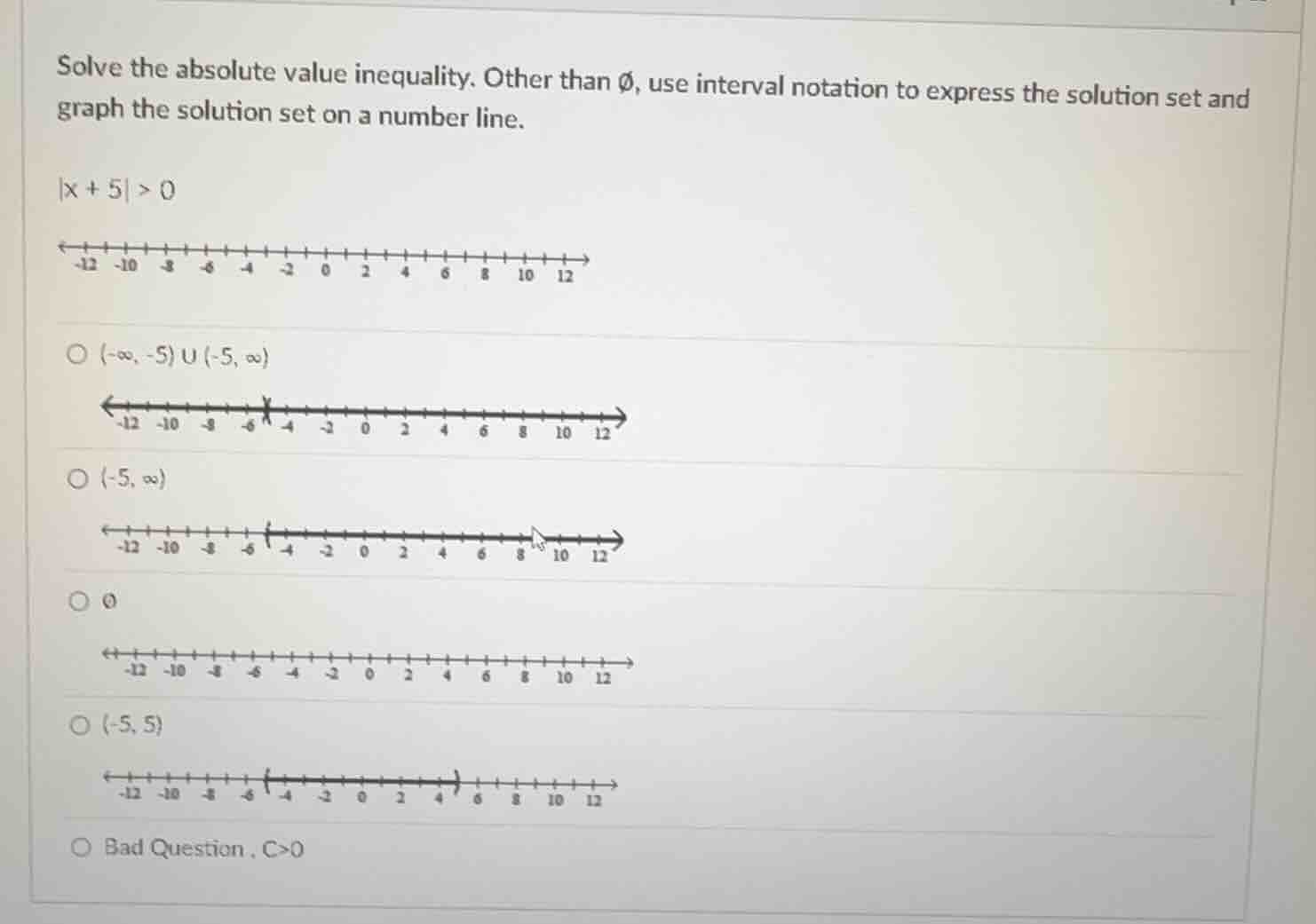 solve the absolute value inequality. other than \\( \\varnothing \\), u…