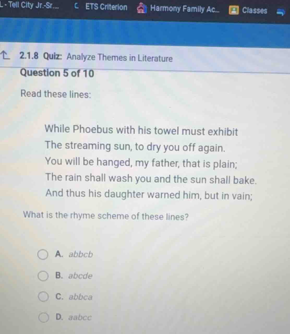 2.1.8 quiz: analyze themes in literature question 5 of 10 read these li…