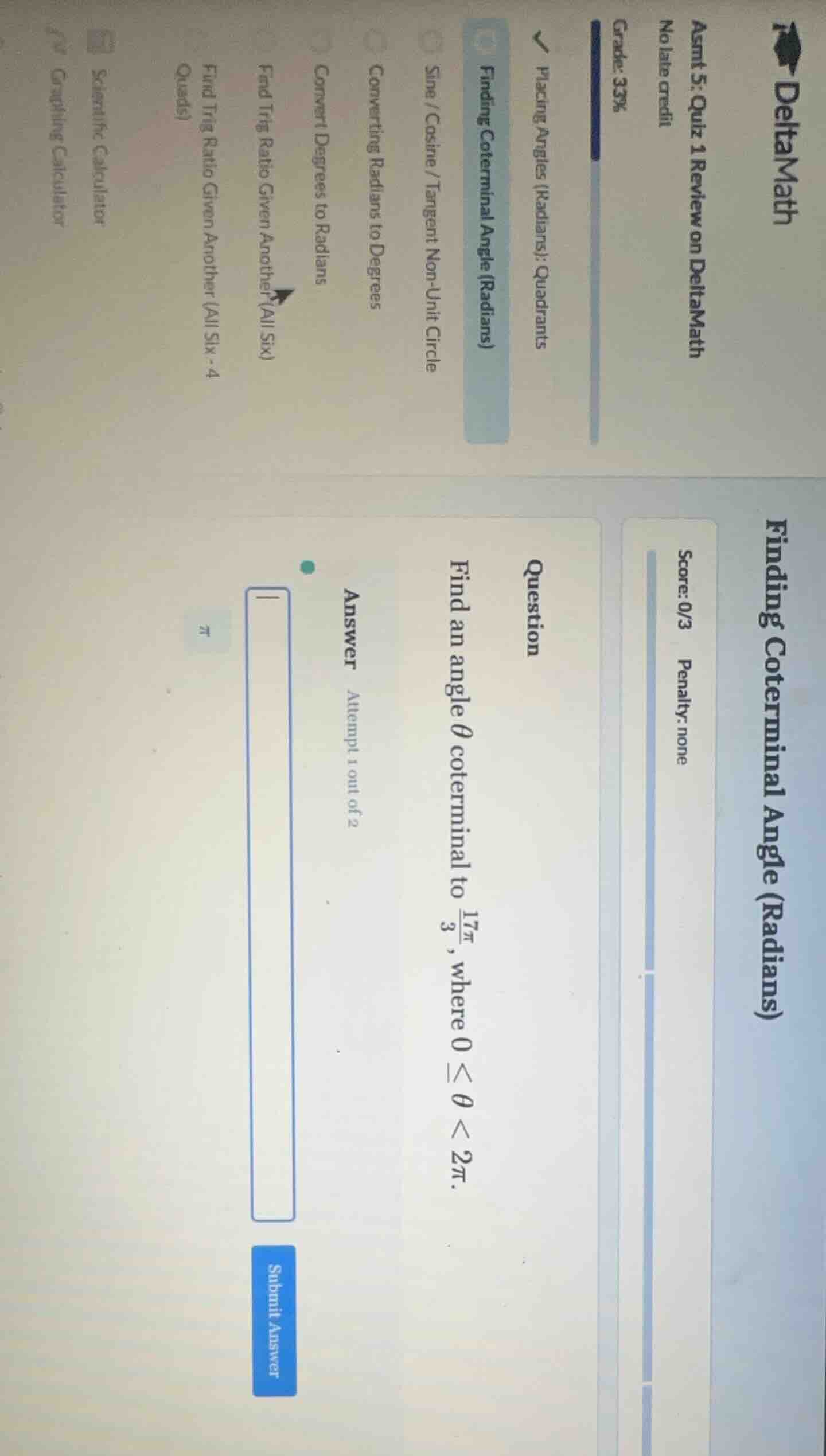 question find an angle \\( \\theta \\) coterminal to \\( \\frac{17\\pi}…