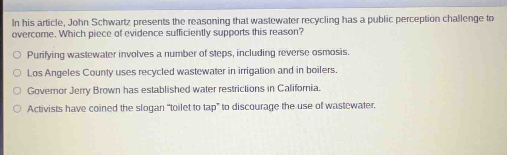 in his article, john schwartz presents the reasoning that wastewater re…