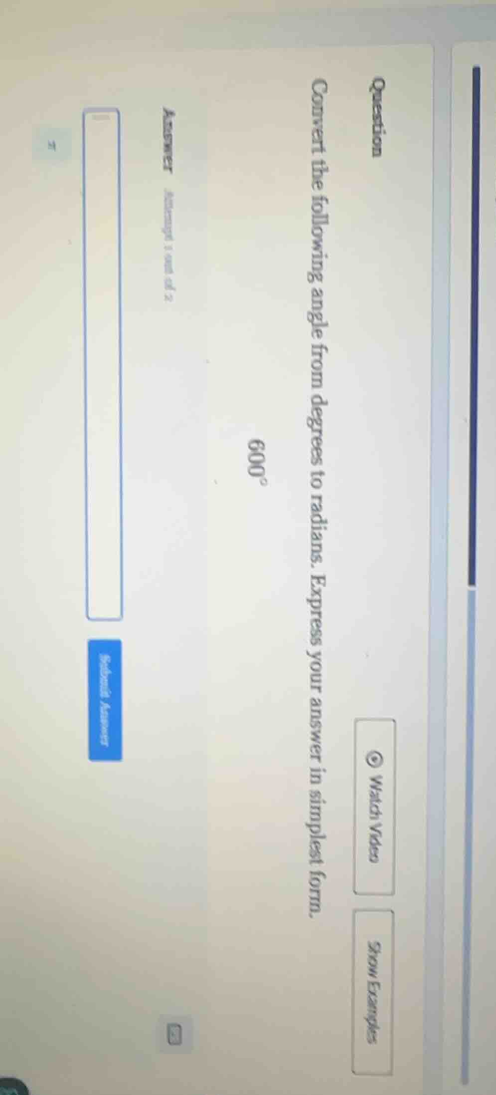 question convert the following angle from degrees to radians. express y…