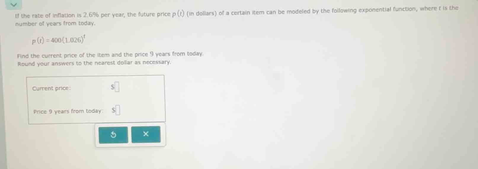 if the rate of inflation is 2.6% per year, the future price ( p(t) ) (i…