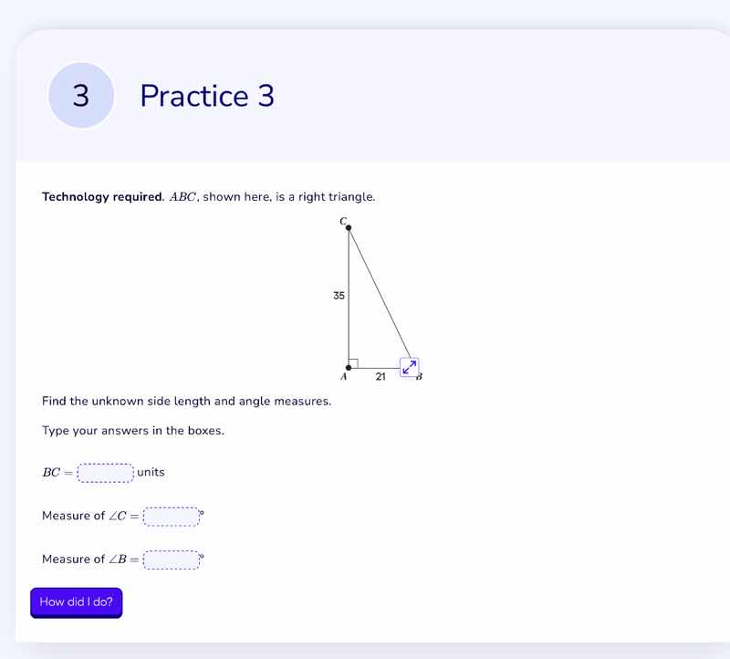 technology required. abc, shown here, is a right triangle. find the unk…