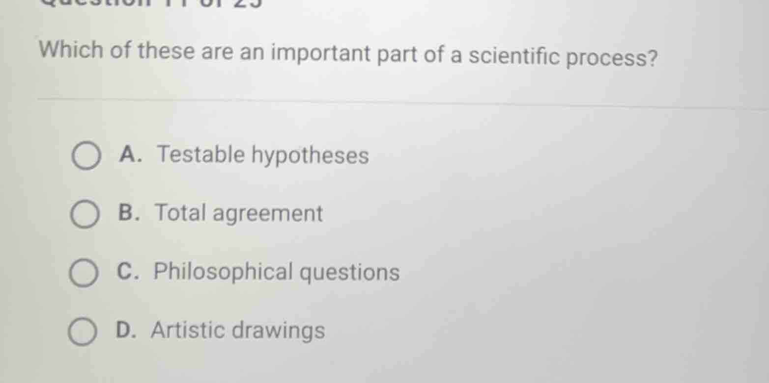 which of these are an important part of a scientific process? a. testab…