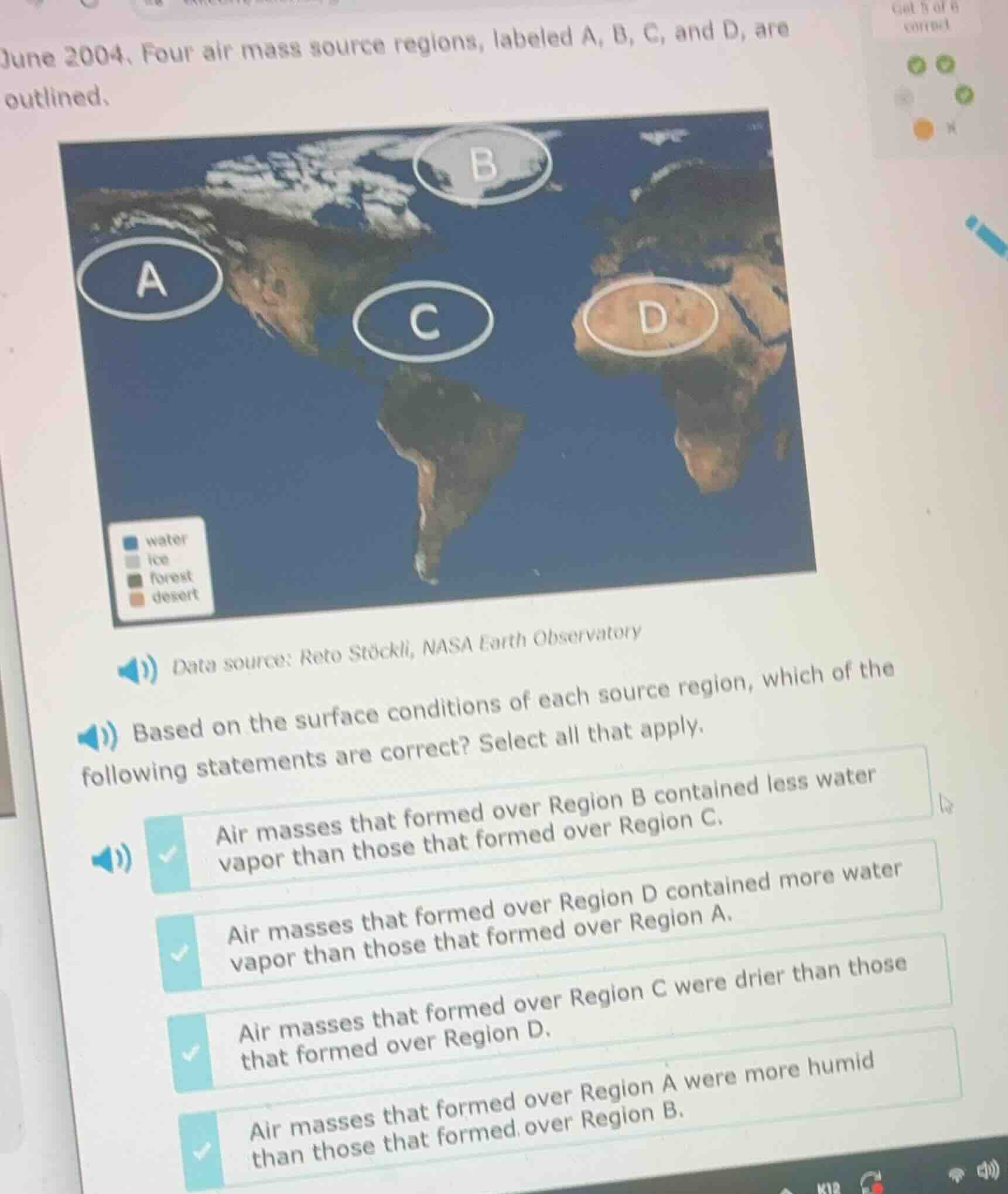 june 2004. four air mass source regions, labeled a, b, c, and d, are ou…