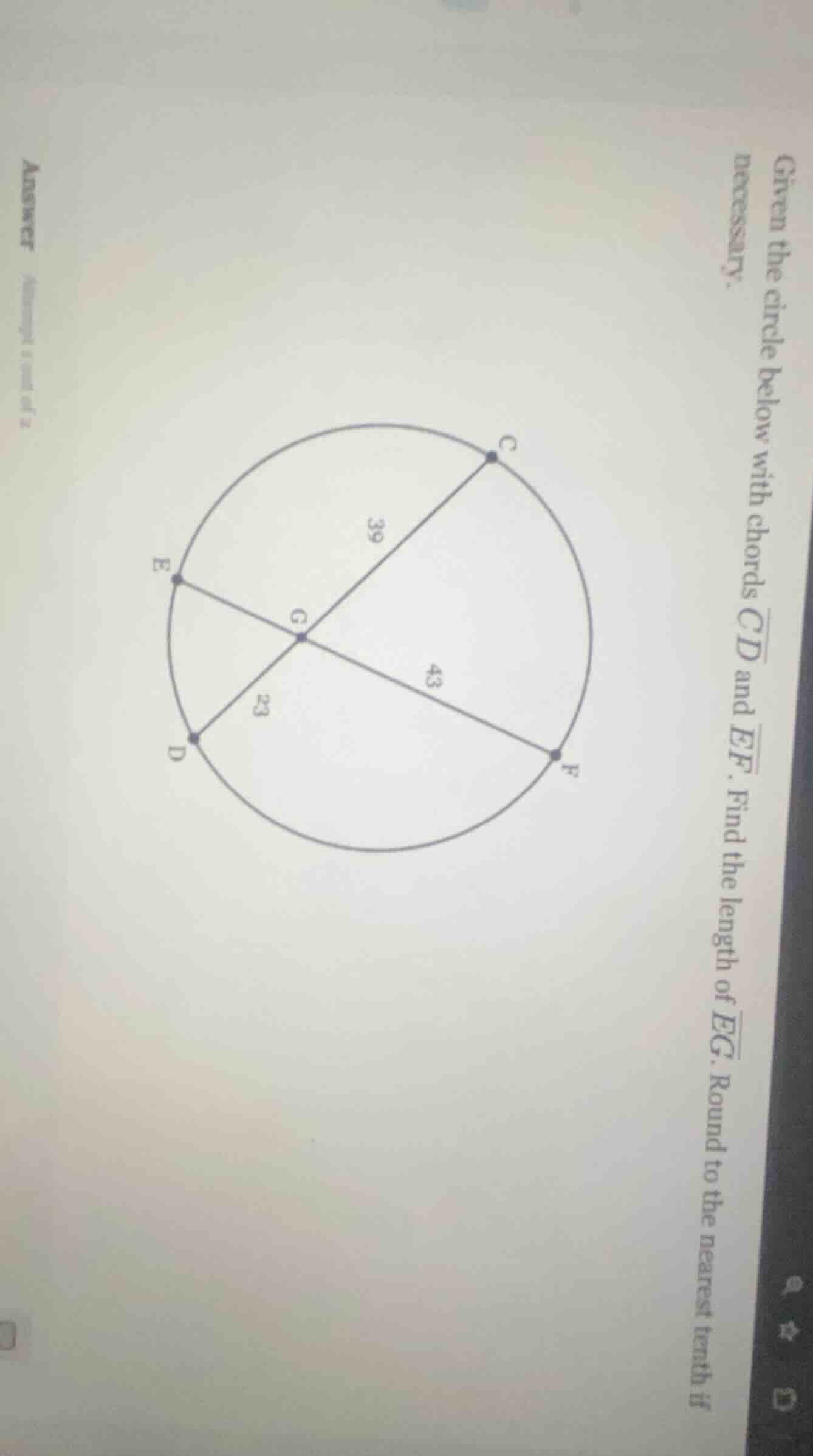 given the circle below with chords \\( \\overline{cd} \\) and \\( \\ove…