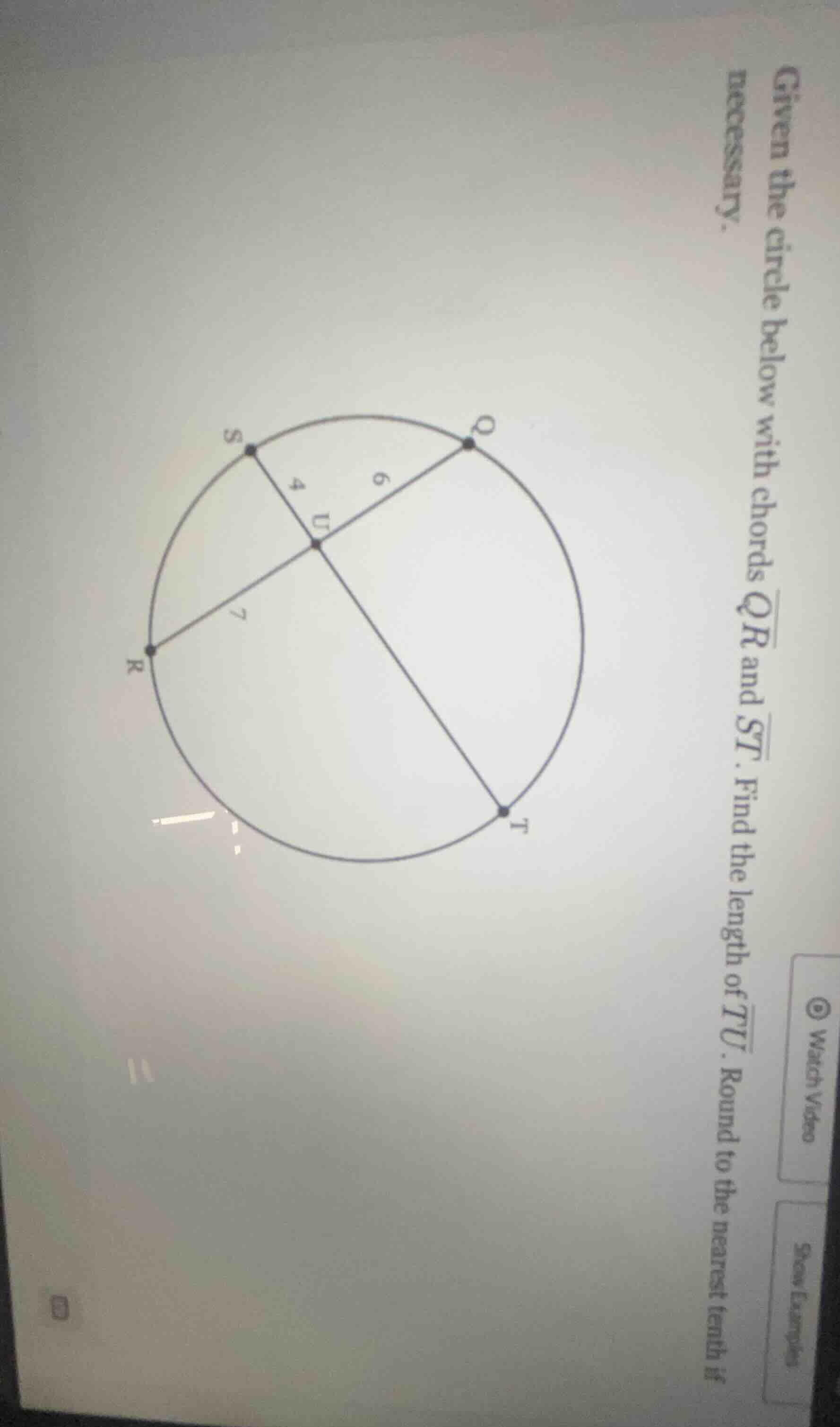 given the circle below with chords \\( \\overline{qr} \\) and \\( \\ove…