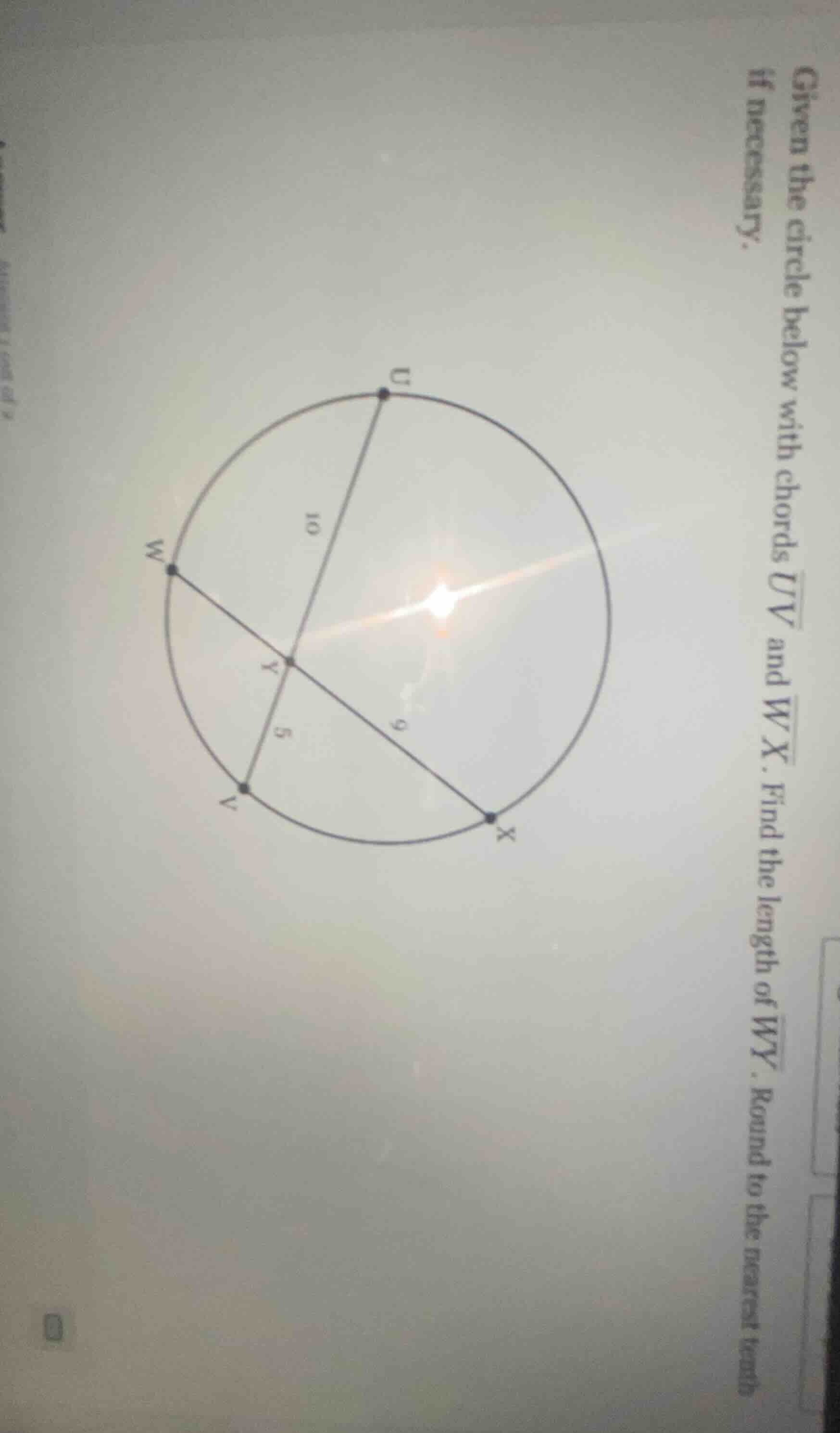 given the circle below with chords \\( \\overline{uv} \\) and \\( \\ove…