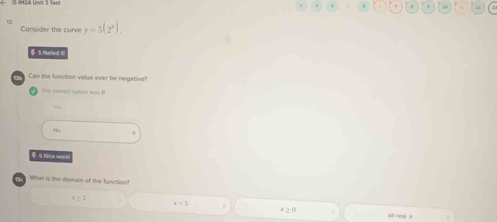 13. consider the curve $y = 5(2^x)$. 13b can the function value ever be…