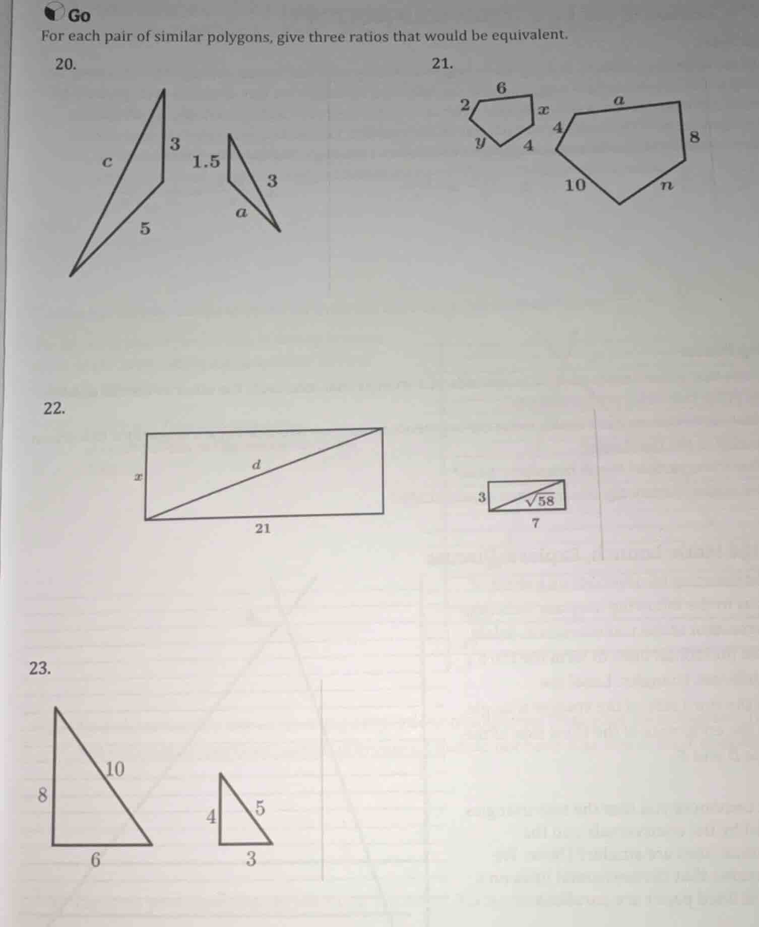 go for each pair of similar polygons, give three ratios that would be e…