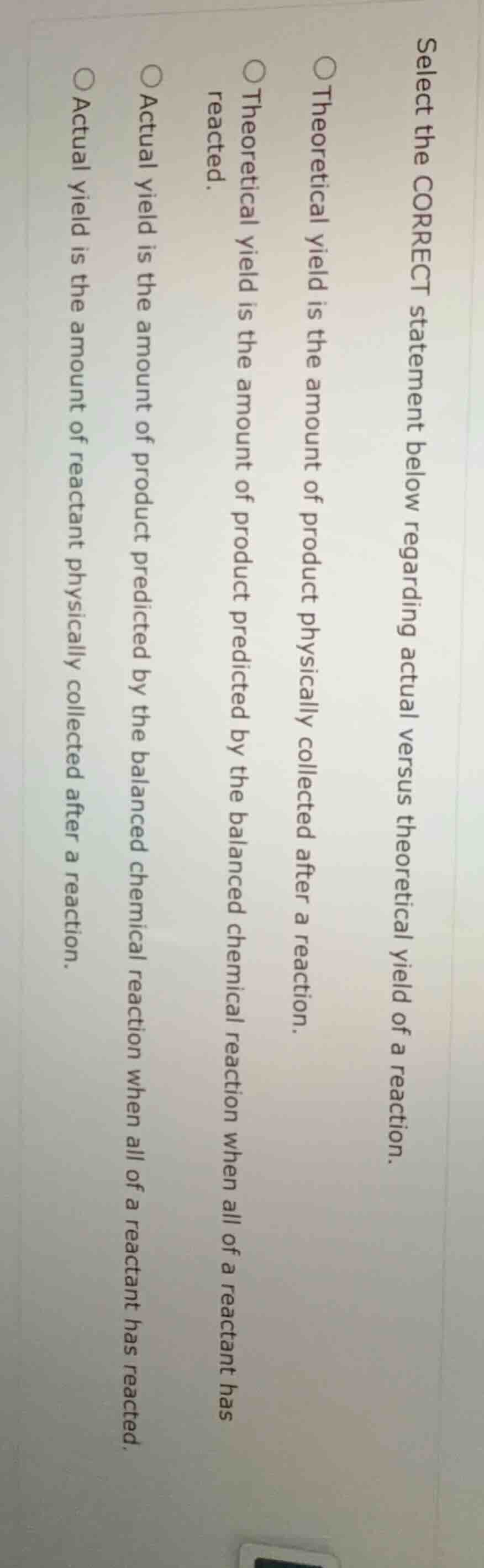 select the correct statement below regarding actual versus theoretical …