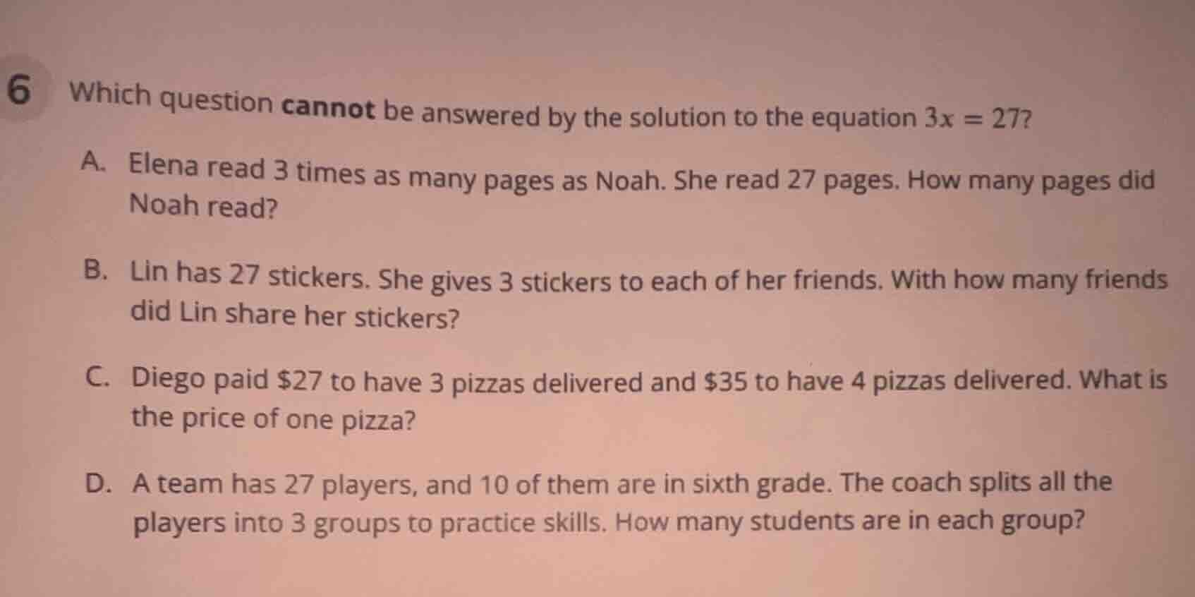 6 which question cannot be answered by the solution to the equation $3x…