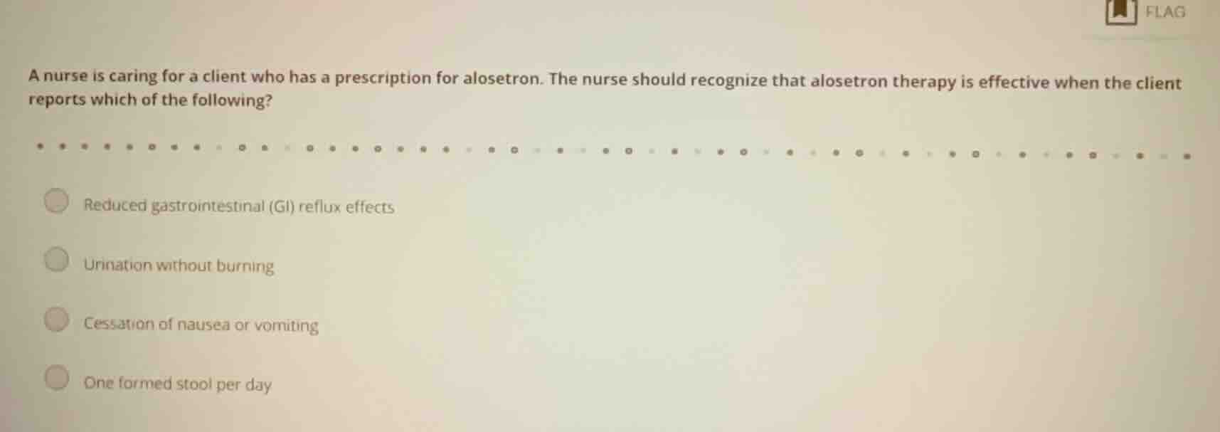 a nurse is caring for a client who has a prescription for alosetron. th…