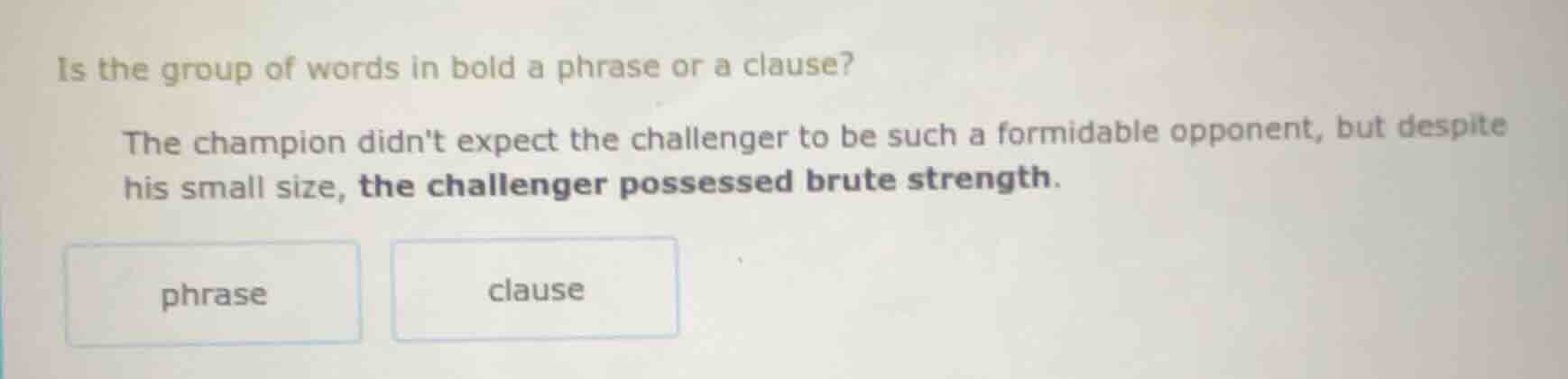 is the group of words in bold a phrase or a clause? the champion didnt …