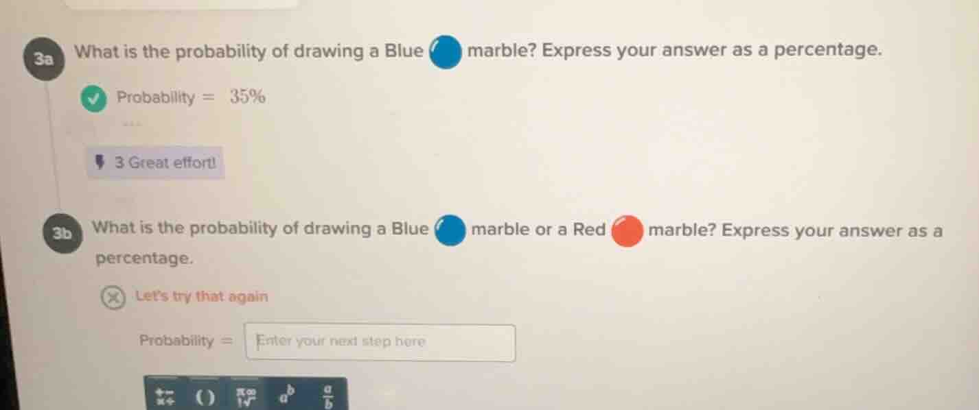3a what is the probability of drawing a blue marble? express your answe…
