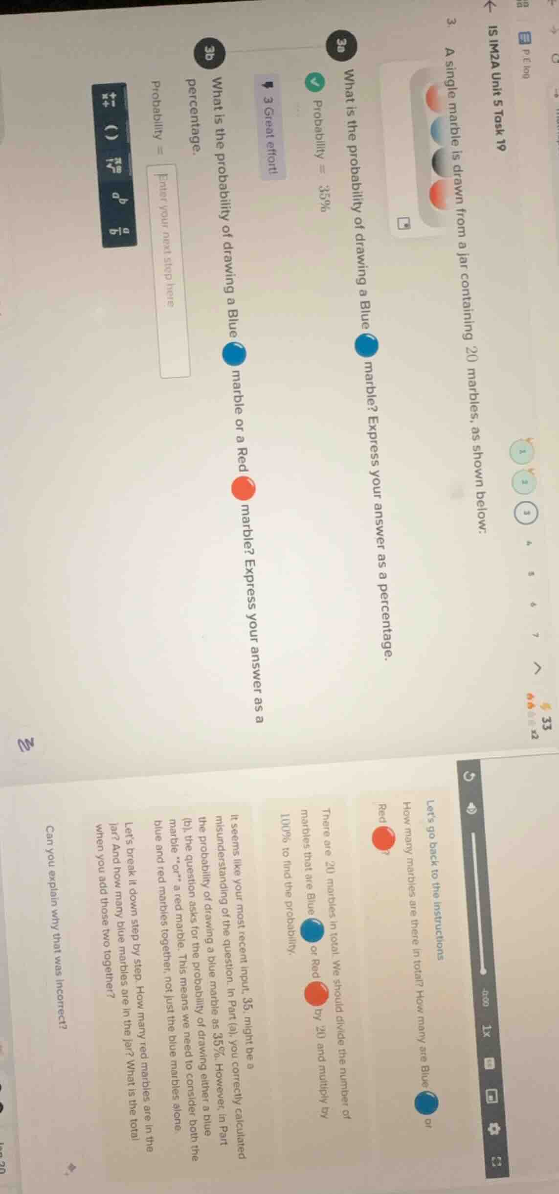 is im2a unit 5 task 19 3 a single marble is drawn from a jar containing…