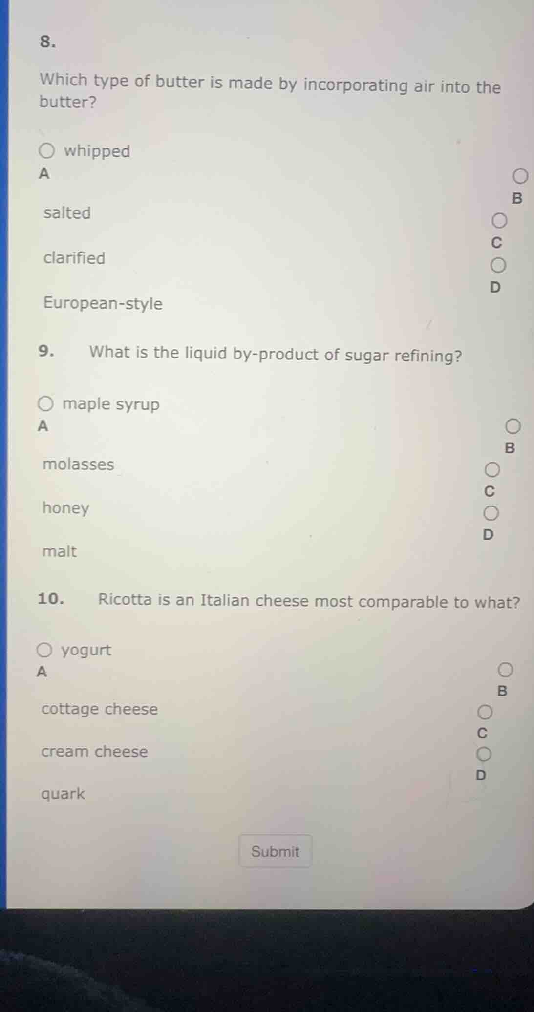 8. which type of butter is made by incorporating air into the butter? w…