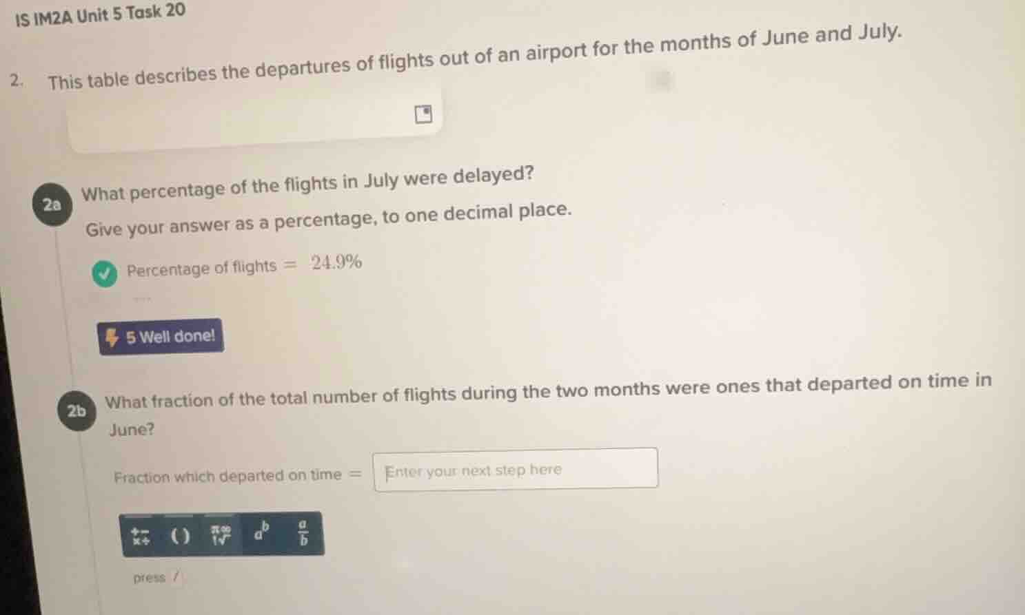 is im2a unit 5 task 20 2. this table describes the departures of flight…