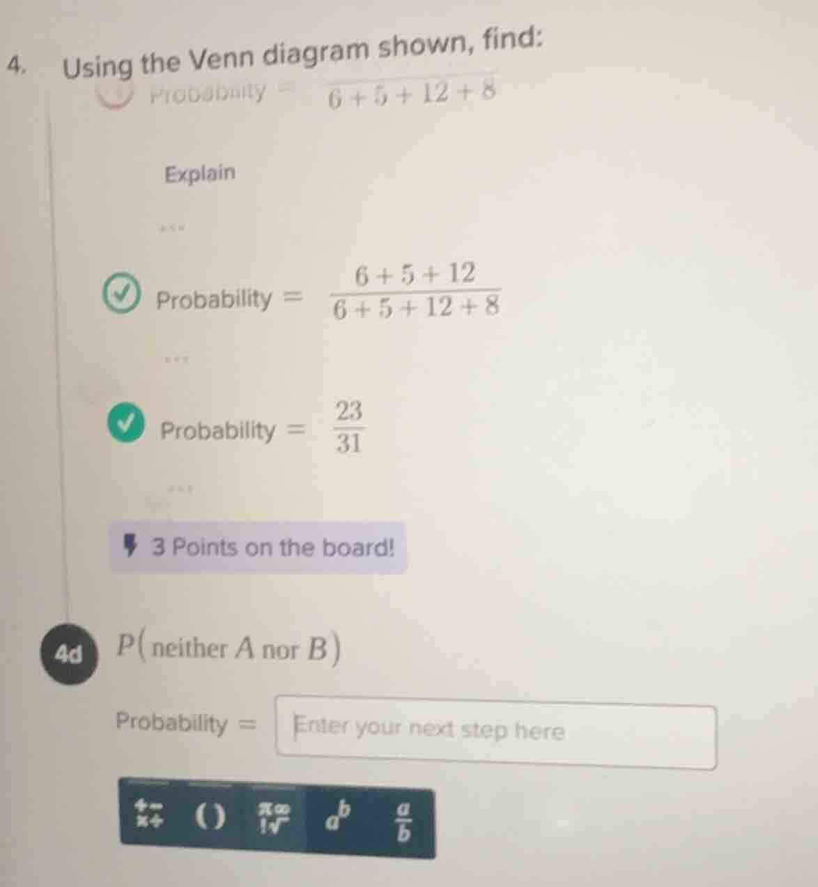 4. using the venn diagram shown, find: explain probability = \\(\\frac{…