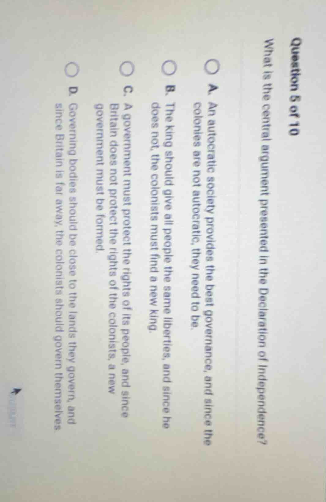 question 5 of 10 what is the central argument presented in the declarat…